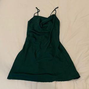 Dark green satin mini dress